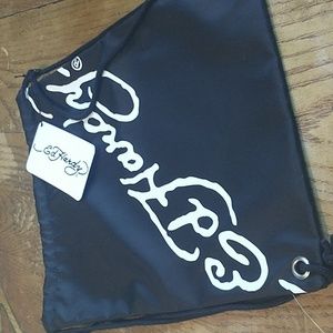 New Ed Hardy Drawstring Back Pack Black with White Writing
